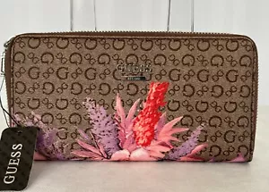 Guess Floral Wallet Logo Brown Ashville Large NWT - Picture 1 of 8