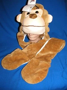 Fleece Lined Winter Plush Faux Fur Long Animal Monkey Hat w/Scarf, Mittens - Picture 1 of 3