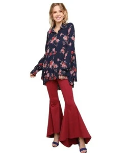 Nueva Blusa Túnica Top Top Túnica Umgee Mujer Azul Floral Talla Pequeña Botones Nueva con Etiquetas - Imagen 1 de 10