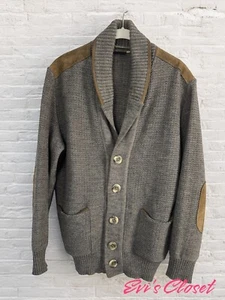 Dornbusch  Virgin Wool Cardigan Leather Shoulder Elbow Patches Shawl Collar S 40 - Picture 1 of 15