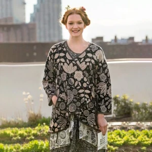 Cárdigan Tejido GUDRUN SJODEN Algodón Orgánico Manga Larga Beige Negro Floral Talla S - Imagen 1 de 8