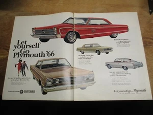 1966 PLYMOUTH - CHRYSLER BARRACUDA  DOUBLE  PRINT AD VINTAGE EPHEMERA - Picture 1 of 6