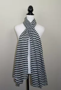 Kushi Black & White Striped 100% Cotton Women's Long Scarf BNWT 70" x 27" - Picture 1 of 10