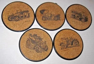 5 Round Cork coasters with antique car designs b37 - Bild 1 von 6