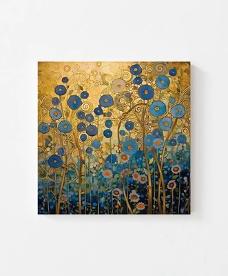 Impresión en lienzo de jardín de flores, arte de pared inspirado en Gustav Klimt, decoración floral del hogar Foto 1 de 4