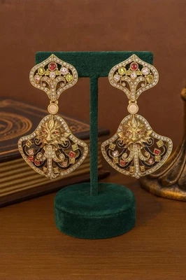 Серьги лев музей средневековый старинный Fleur De Lis золото винтажный дворец искусства суда CZ - Изображение 1 из 4