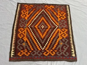 Kilim tribale afgano rustico 4x4 - geometrico audace Chevron in rosso intenso e arancione. - Foto 1 di 11