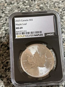 2025 Canada Silver $5 Maple Leaf MS 69 Graded By NGC - Picture 1 of 2