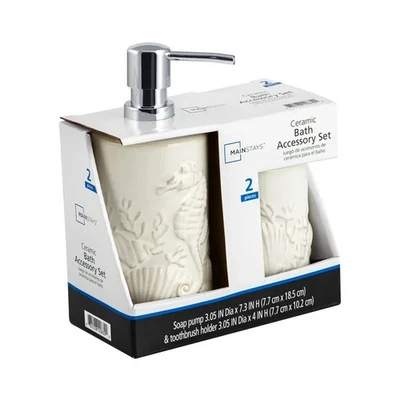 Nuevo Seahorse Shells Náutico Playa Océano Jabón Bomba y Soporte para Cepillo de Dientes Cerámica Foto 1 de 4