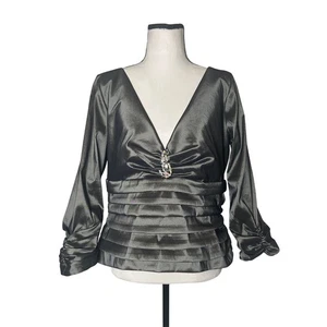 Tadashi Shimmery Evening Blouse Jeweled Embellished Size 14 Ruched Tiered Top - Picture 1 of 11