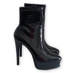 Thalia Sodi Sienna Platform Bootie Size 8M Black Patent Leather Sexy Heels - Picture 1 of 12