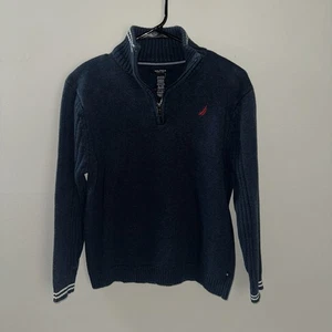 Suéter Nautica 1/4 Cremallera Jóvenes Niños XL Azul Marino Tejido Henley Elastizado Informal - Imagen 1 de 7