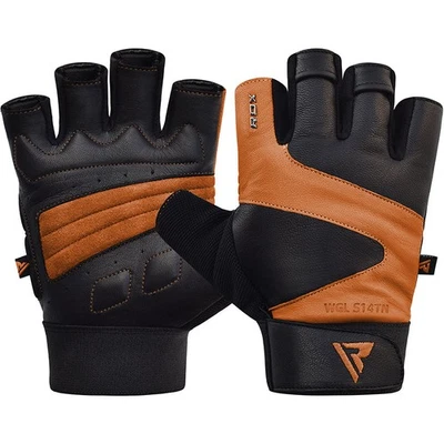 Guantes de levantamiento de pesas de cuero RDX - Ejercicio de fitness, entrenamiento y culturismo Foto 1 de 4
