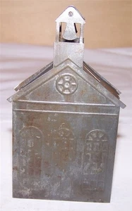 Antique Soldered Tin Penny Bank - Church - Picture 1 of 4