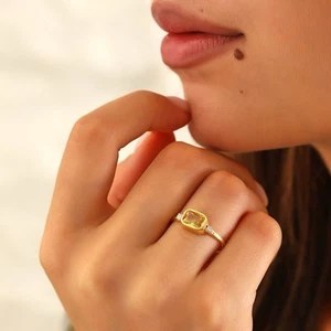 2 Ct Cut Natural Citrine Moissonite 925.Gold Plated Ring - Picture 1 of 3