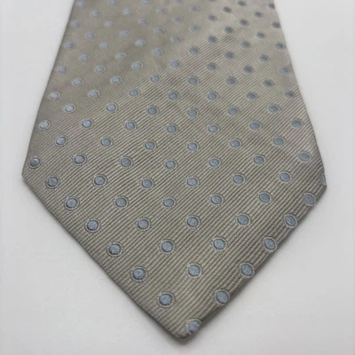 Corbata Brioni 100 % seda 60x4” topo plata azul lunares Italia ancha de lujo Foto 1 de 4