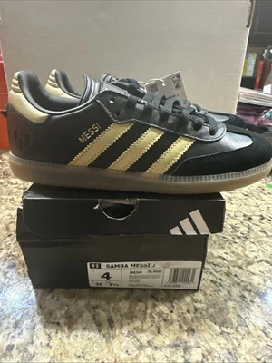 Big Kid's Adidas Samba x Messi J Black/Gold Metallic/Gum JR6349 4 - Image 1 of 4