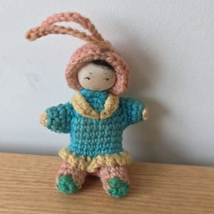 Vintage SilkFace Crochet Miniature Doll Christmas Ornament - Picture 1 of 2
