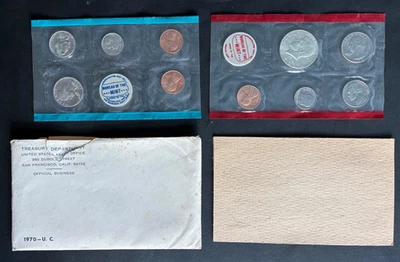 1970 U.C. MINT SETS 2 (P & D) PLUS 1970 PROOF SET (S): 2 SILVER HALF DOLLARS - Image 1 of 4