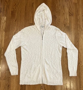 Columbia White Knit Women's zip up sweater jacket XL Hooded Cotton Blend Lightwt - Picture 1 of 13
