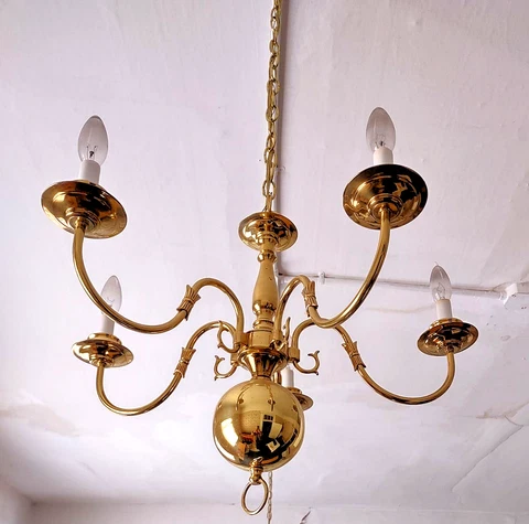 Vintage Underwriters Laboratories Incandescent Fixture Brass 5 Arm Chandelier Cover