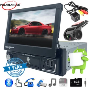 7" Android Single 1 Din Car Stereo GPS MP5 Player Touch Screen Flip Out Radio BT - Picture 1 of 17