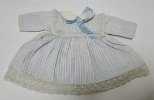 Original Pequeño Hecho a Mano Azul/Blanco Rayas Algodón Antiguo Muñeca Vestido Jumeaux  - Imagen 1 de 4