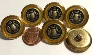 6 Vtg Gold Tone Metal Heraldic Shank Buttons Clear Resin Capped 7/8" 23mm 12390 - Picture 1 of 4