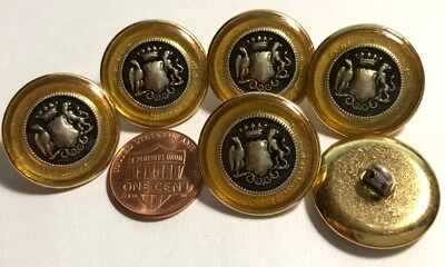 6 botones de vástago heráldico de metal tono dorado de colección con tapa de resina transparente 7/8" 23 mm 12390 Foto 1 de 4