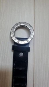 Bvlgari Belt Black Silver Leather Authentic For men Used Japan Trackinbg - Picture 1 of 3