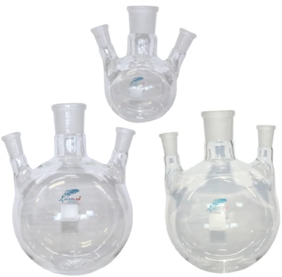 JOANLAB Dreihals Rundkolben gewinkelt/vertikal Hals 1xNS29/32, 2x NS14/23, 250ml/1000ml
