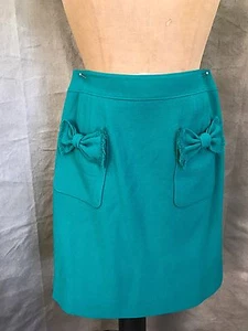 Marc Jacobs FALDA VERDE AZULADO LAZOS DE LANA Turquesa Dorado Cremallera Trasera Tirador Forrado Para Mujer 6 - Imagen 1 de 6