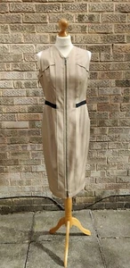 Amanda Wakeley Beige 100% Silk Tailored Shift Dress Zip, Pockets UK14 Fitted - Picture 1 of 12