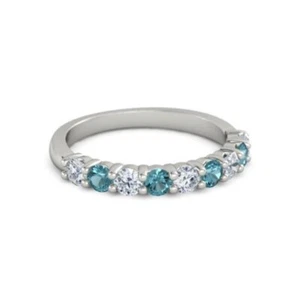 925 Sterling Silver Round 2.50 MM White Cz London Blue Topaz Eternity Ring - Picture 1 of 5