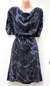 COUNTRY ROAD Silk Tunic Pocket Cowl Neck Dress Draped Short Sleeve Tie Belt 8/10 - Picture 1 of 10