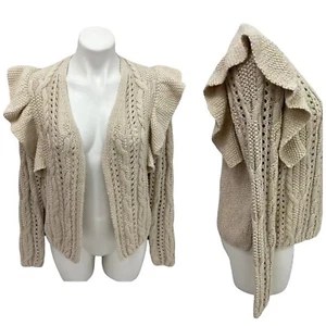 Universal Thread Cardigan Womens Small Crochet Ruffle Tan Cottage Prairie Dainty - Picture 1 of 13