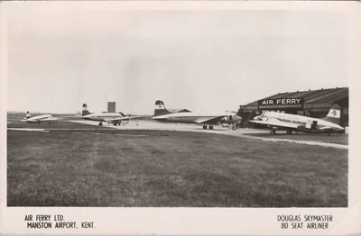 AIR FERRY DOUGLAS DC-4 VICKERS VIKING MANSTON AIRPORT AIRLINE ISSUE POSTCARD - Image 1 of 2