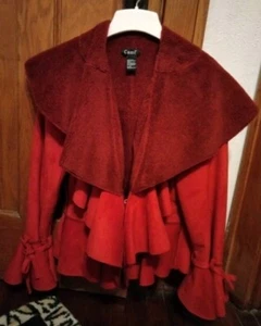 Cami Womens SZ 6 Red Faux Suede Fur Jacket Peplum Fit & Flare Bell Sleeves EUC - Picture 1 of 8
