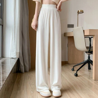 New Ice Silk Wide Leg Pants Thin High Waist Straight Tube Floor Dragging Pants - Image 1 of 4