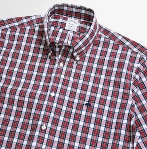 Nueva Camisa Para Hombres Brooks Brothers Regent Fit Abotonada Roja/Blanca Algodón Cuadros S - Imagen 1 de 2