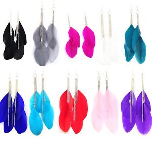 Long swing feather earrings