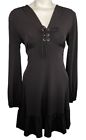 Michael Kors $195 Dress Women's MEDIUM Black Lace-Up V-Neck Ruffled Stretchy NEW