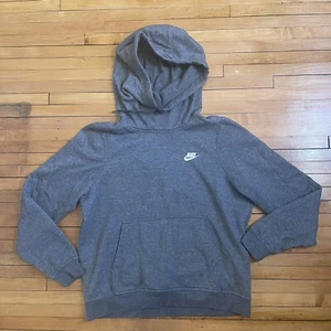 Nike Gray Hoodie Blue Tag Mens Large Mini Swoosh Logo Hooded Sweatshirt - Picture 1 of 4
