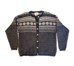 Vintage Eddie Bauer Fair Isle Cardigan Womens Med Wool Sweater Nordick Snowflake - Picture 1 of 10