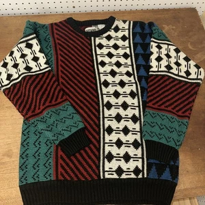 Vintage Gitano Pullover Herren Large Geometric Strickpullover 90s Biggie Cosby - Bild 1 von 6