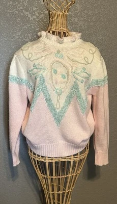 Vintage 80s Jaclyn Smith Pastel Beaded  Floral Sweater Cottage Core Size M - Image 1 of 4