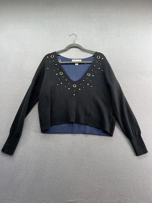 Suéter Wildfox Para Mujer XS Negro Cuello en V Adornado Ojal Tachuelas Pullover Recortado Foto 1 de 4