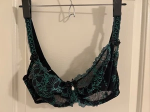 Secret is In Lace Vintage 36D Bra Green & Black Lace Cup - Picture 1 of 11