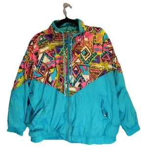 Vintage 80s/90s Colorful Nylon Windbreaker Women’s 20W Sport MC Hammer Retro - Picture 1 of 6