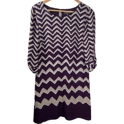 Vestido informal Luxology para mujer talla 8 púrpura Chevron a rayas manga 3/4 Foto 1 de 4